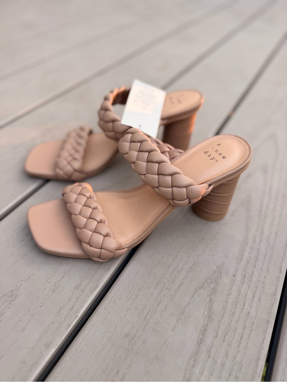 a new day Braided Double-Strap Block Heel Sandal in Nude